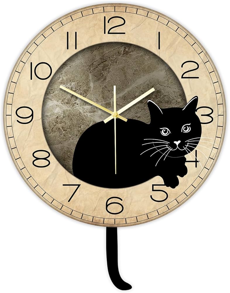 Timethink Black Cat Clock with Moving Tail Vintage, Funny